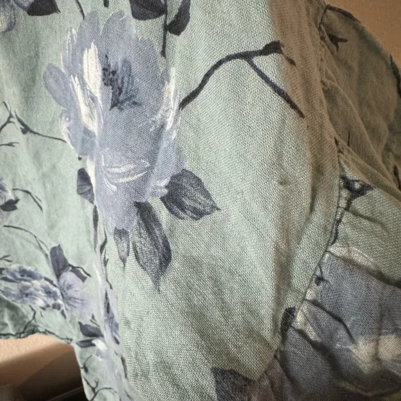Elena Baldi Women's Size Large Blue Floral 100% Linen Short Sleeve Linen Blouse - Picture 4 of 6